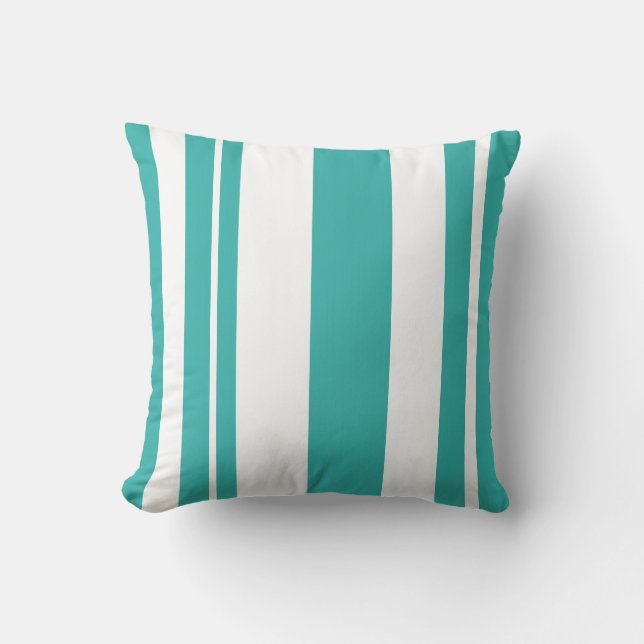 Almohada de tiro rayada blanca y verde azulada (Anverso)