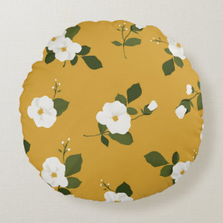 Almohada de tiro redonda floral ocre con las