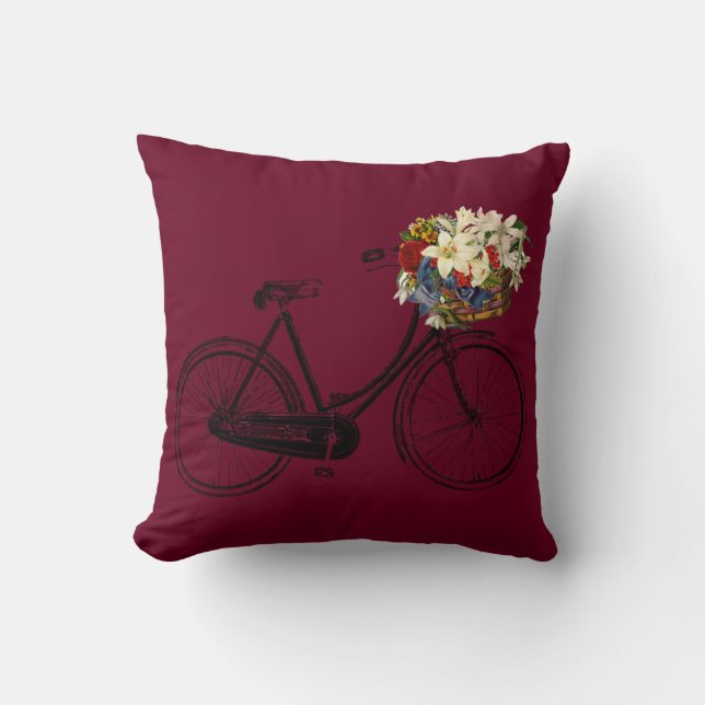 Almohada de tiro roja de la flor   de la bicicleta (Anverso)