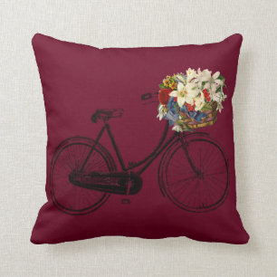 Almohada de tiro roja de la flor de la bicicleta