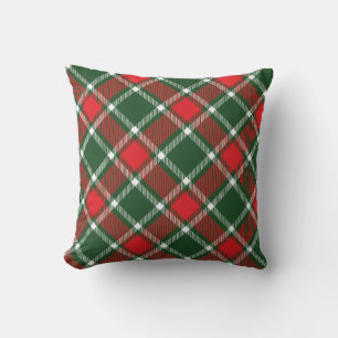 almohada de tiro rojo y verde de Tartán