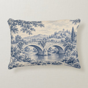 Almohada de Toile Azul Puente de Piedra Toscana