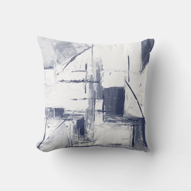 Almohada de tonos azul/gris y blanco abstracto (Anverso)