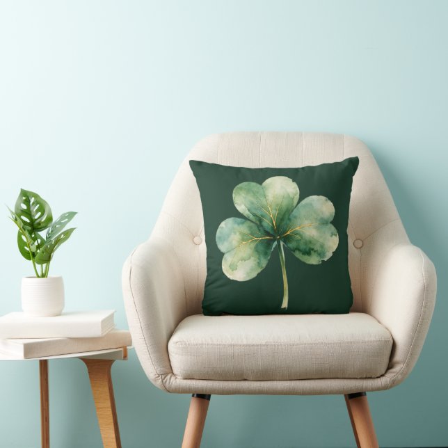Almohada de Trébol de Acuarela con Venas Doradas (Silla)