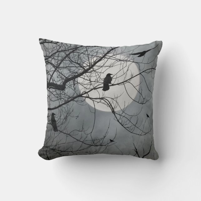 Almohada de Tres Cuervos Celestiales Y Una Luna Ll (Anverso)