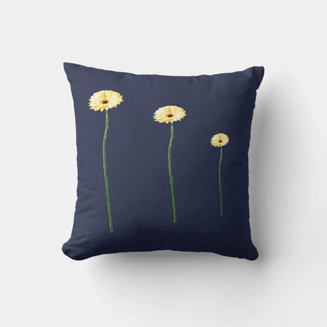 Almohada de tres flores de gerbera amarillas (Anverso)