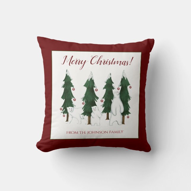 Almohada de tres osos polares Feliz Navidad (Anverso)