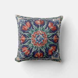 Almohada de tulipán Iznik turca medallón cobalto