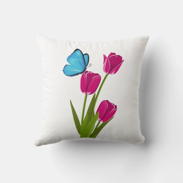 Almohada de Tulipán y Mariposa (Reverso)