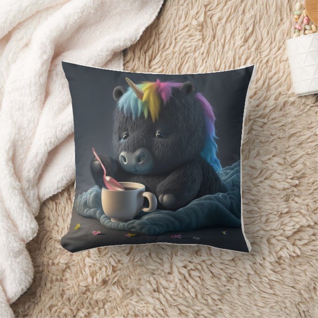 almohada de unicornio negro fluffy (Manta)