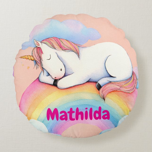 Almohada de unicornio personalizada, acuarelas,  (Anverso)