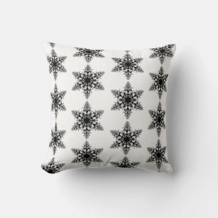 Almohada de vacaciones-Copos de nieve en negro y b