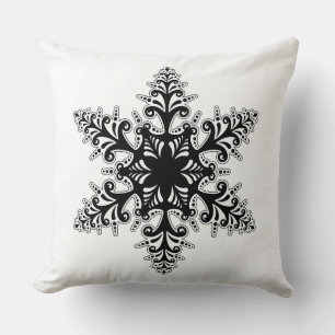 Almohada de vacaciones-Copos de nieve en negro y b