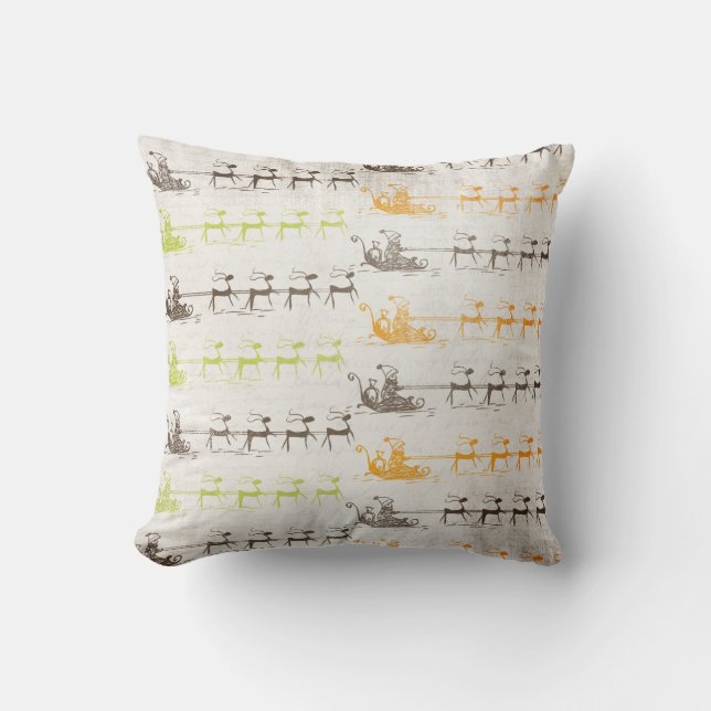 Almohada de vacaciones de Santa y Reindee Vintage (Anverso)