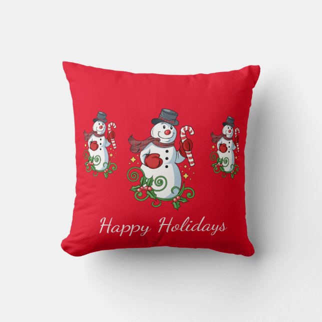Almohada de vacaciones-Snowman Almohada decorativa (Anverso)