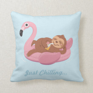Almohada de verano de flamenco rosa perezoso lindo