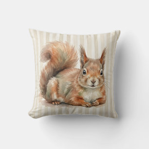 Almohada de vida silvestre de ardilla roja acuarel