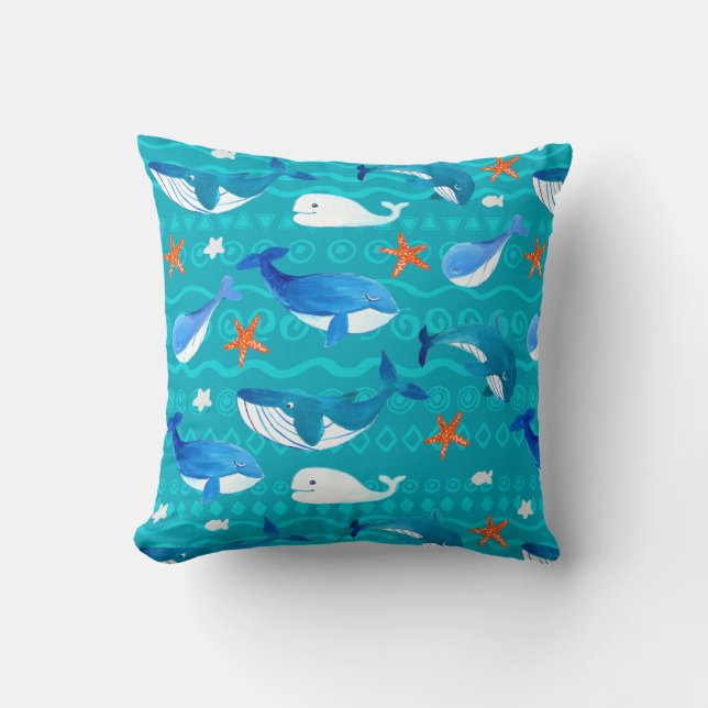 Almohada de Whales de Acuarela (Anverso)