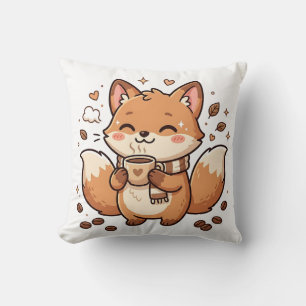 Almohada de zorro lindo bebiendo café