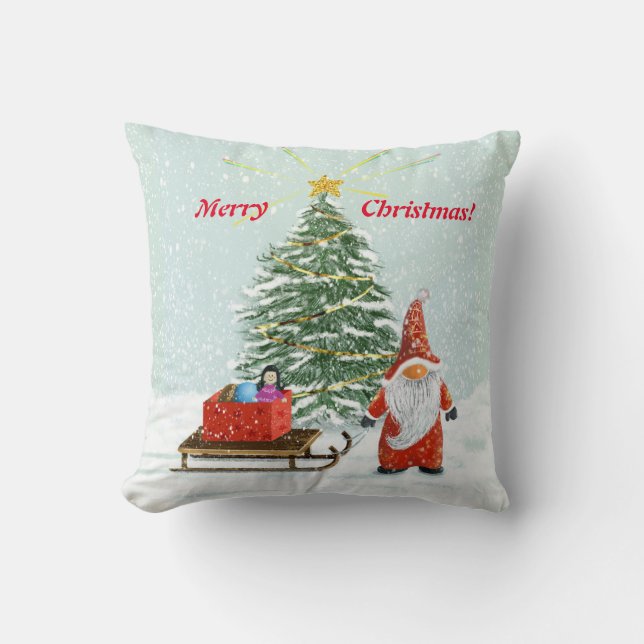 Almohada decoradora de gnomo de Feliz Navidad (Anverso)