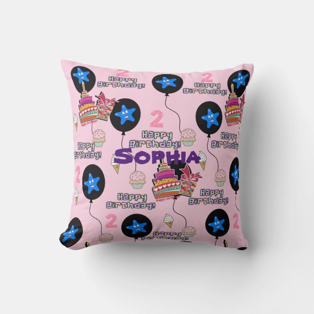 Almohada Decorativa, #2 Feliz Cumpleaños 2 Pink (Anverso)