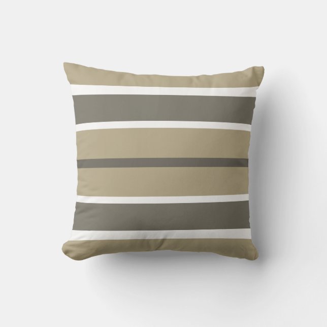 Almohada decorativa a rayas beige y gris tradicion (Anverso)