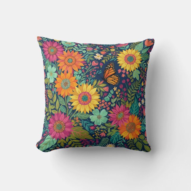 Almohada decorativa abstracta boho girasol monarca (Anverso)