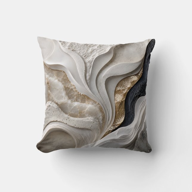 Almohada Decorativa Abstracta de Mármol Blanco y O (Anverso)