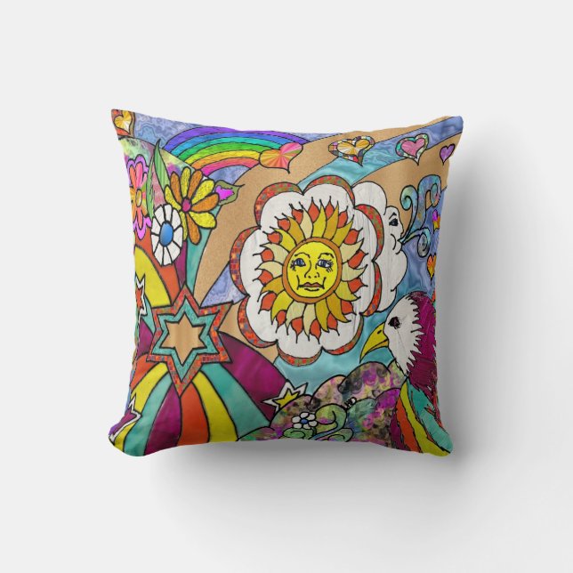 Almohada Decorativa Águila Sol Radiante Psicodélic (Anverso)