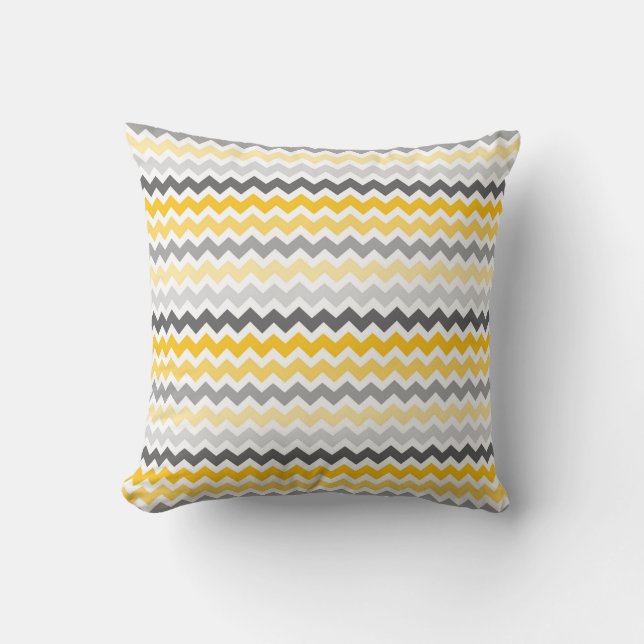Almohada decorativa amarilla gris de Chevron (Anverso)