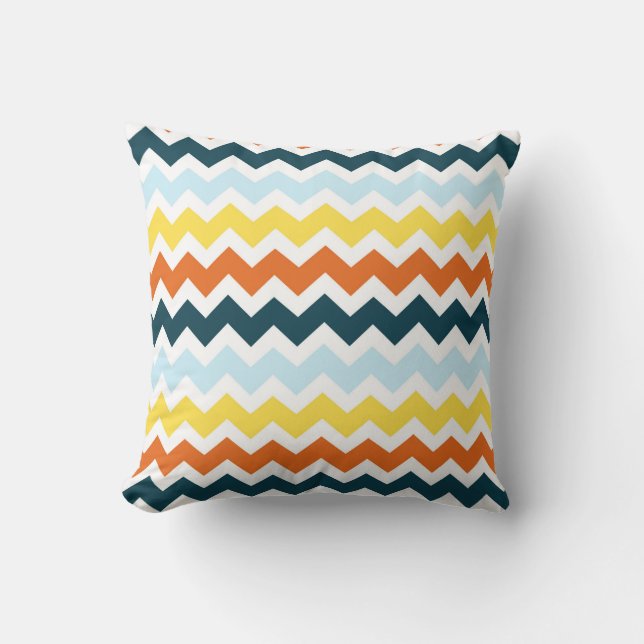 Almohada decorativa azul de Chevron del amarillo (Anverso)
