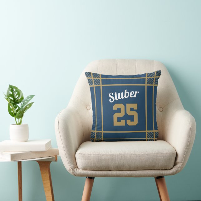 Almohada decorativa azul y dorada (Silla)