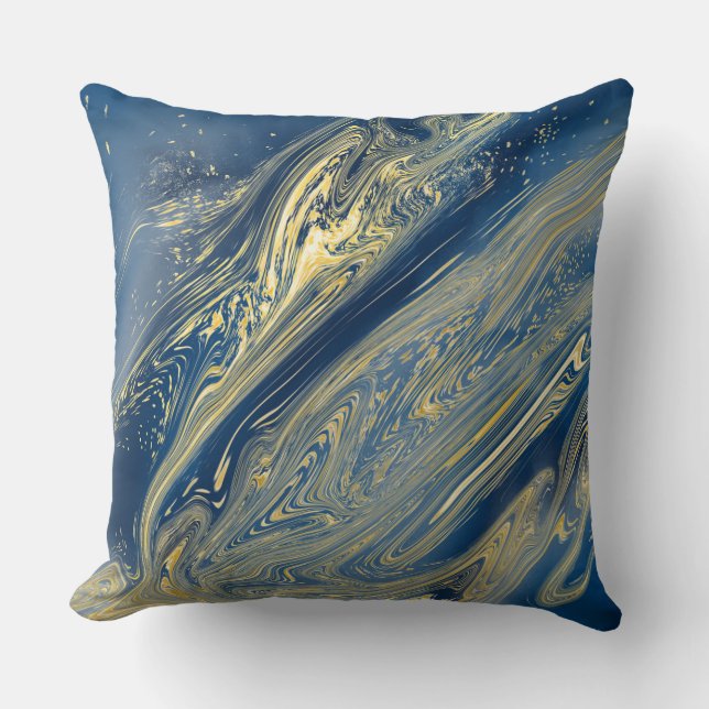 Almohada decorativa azul y dorada (Anverso)