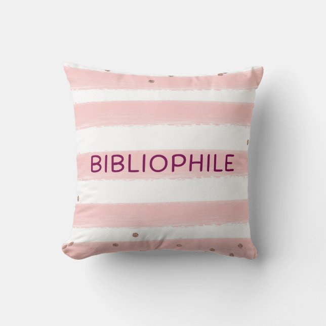 Almohada decorativa bibliophile rosa (Anverso)