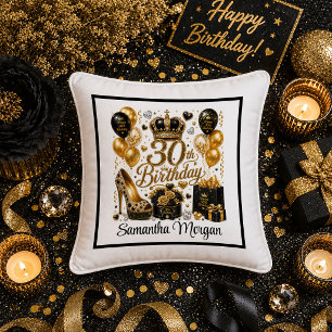 Almohada decorativa Black Gold Sparkle cumpleaños