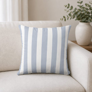 Almohada decorativa blanca niebla azul rayada