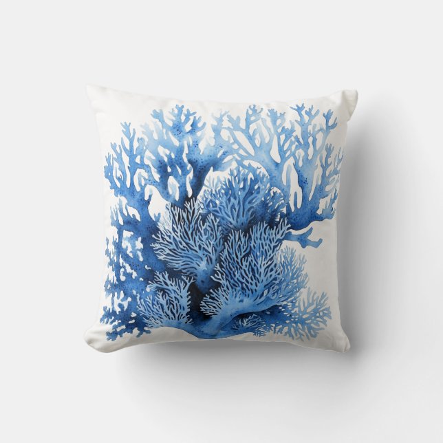 Almohada decorativa Blue Coral para casa de playa (Anverso)