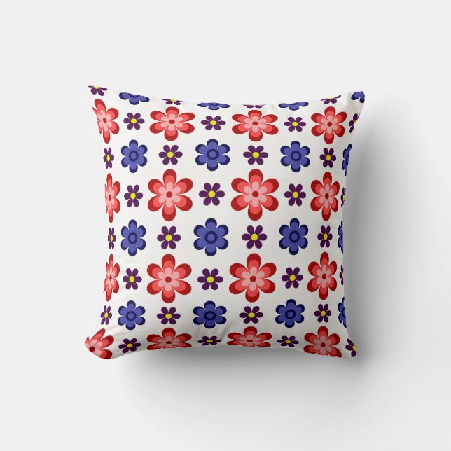 Almohada decorativa Boho azul morado rojo flores (Anverso)