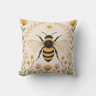 Almohada decorativa botánica de abeja vintage