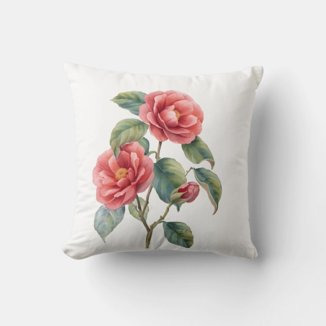 Almohada decorativa botánica de flor de camelia vi (Anverso)