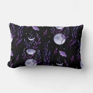 Almohada decorativa botánica de lunas púrpuras y p