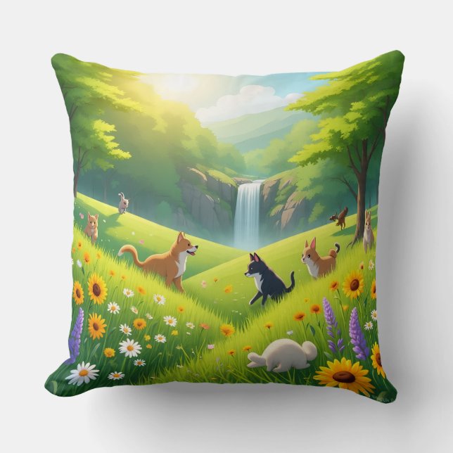 Almohada decorativa Campos verdes florecidos y cas (Anverso)