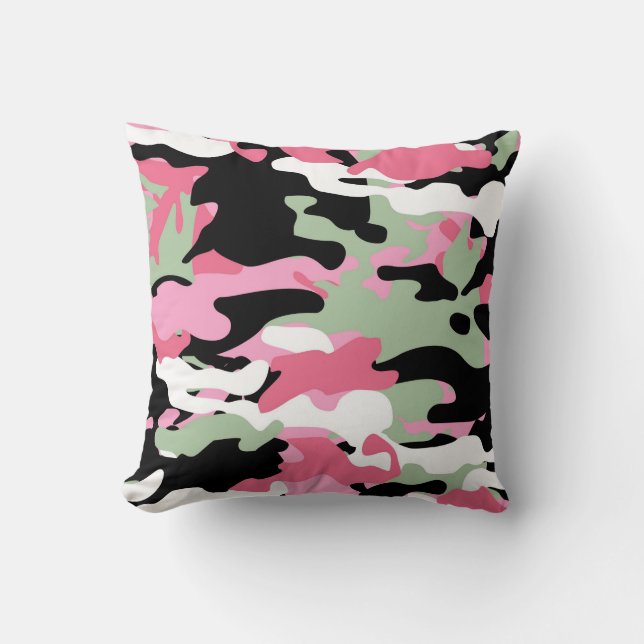 Almohada decorativa Camuflaje Rosa y Verde Celadón (Anverso)