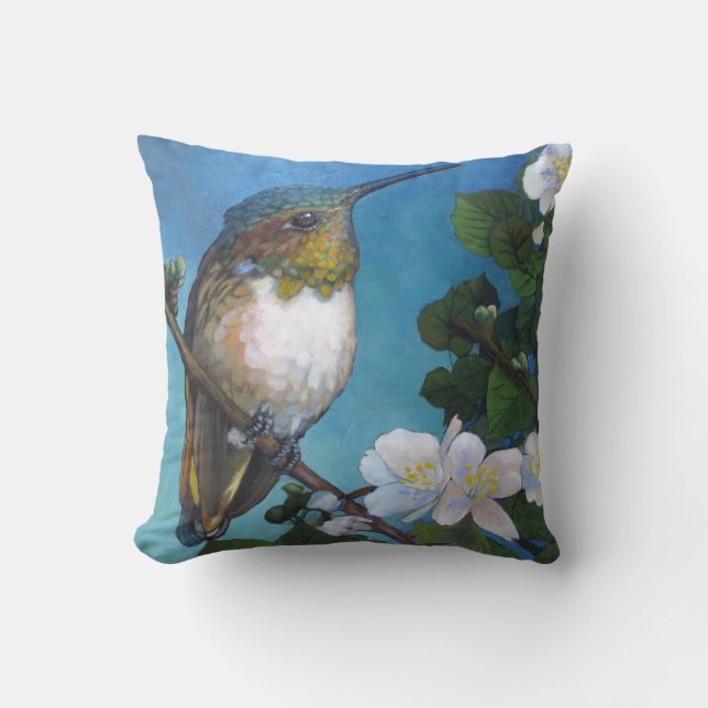 Almohada Decorativa Colibrí y Flores Blancas (Anverso)