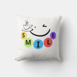 Almohada Decorativa Colorida Sonrisa Cita de Café