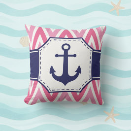 Almohada decorativa con ancla rosa y azul marino