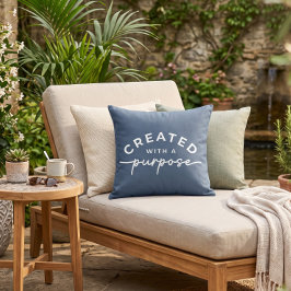 Almohada decorativa con cita cristiana en azul mar