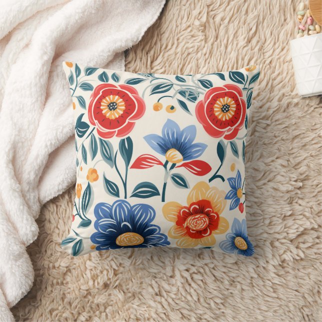 Almohada decorativa con diseño floral vibrante (Manta)