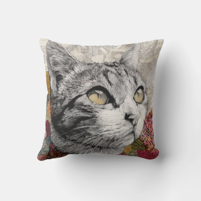 Almohada decorativa con estampado de gato lindo (Reverso)