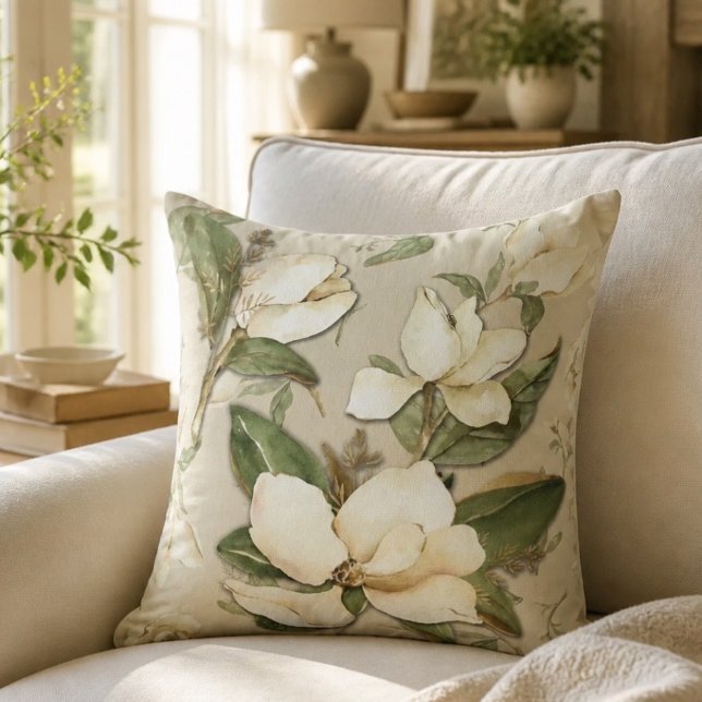 Almohada decorativa con estampado floral de magnol (Subido por el creador)